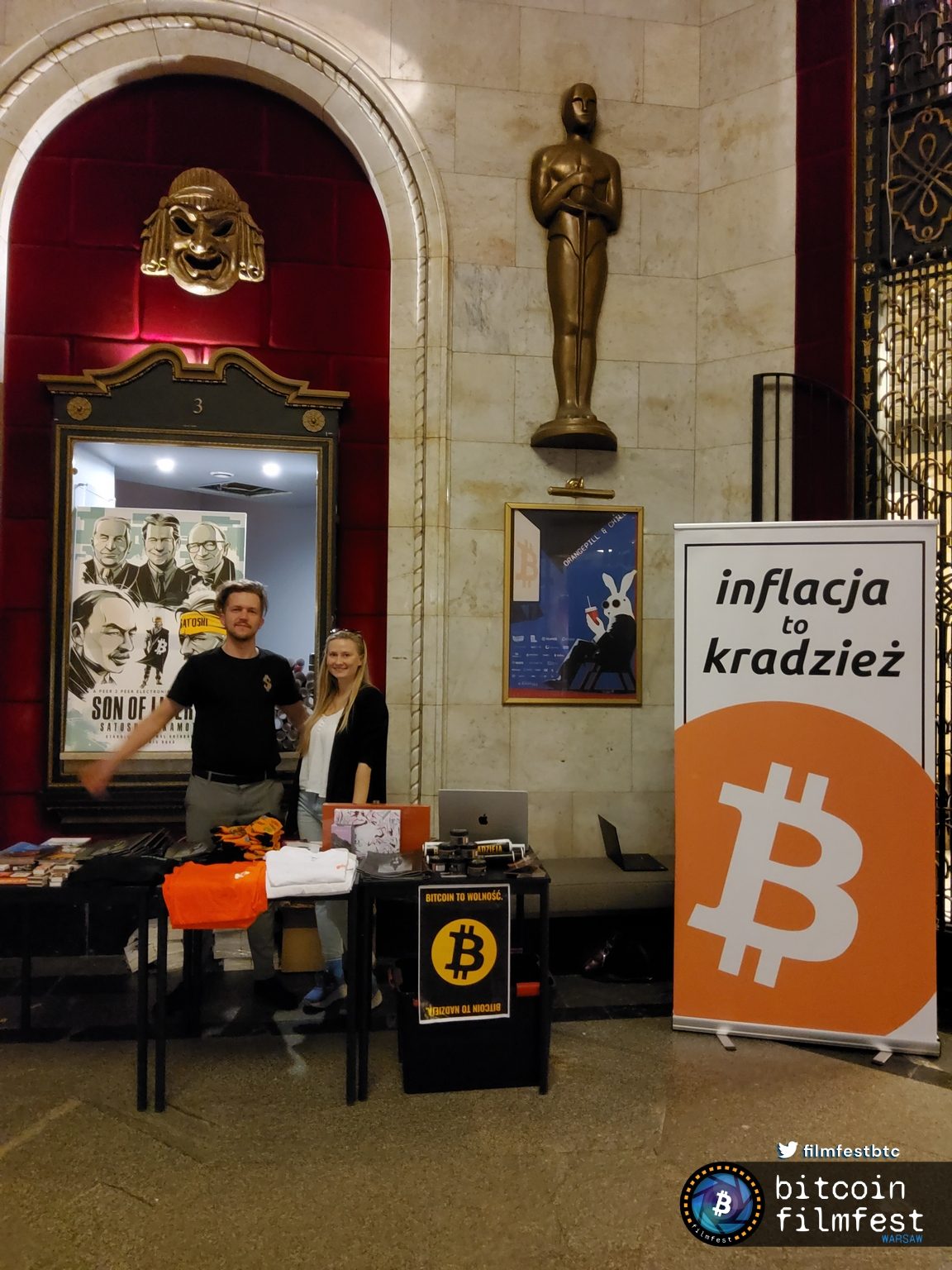 Audience and screen at the first Bitcoin FilmFest edition in Warsaw, 2023